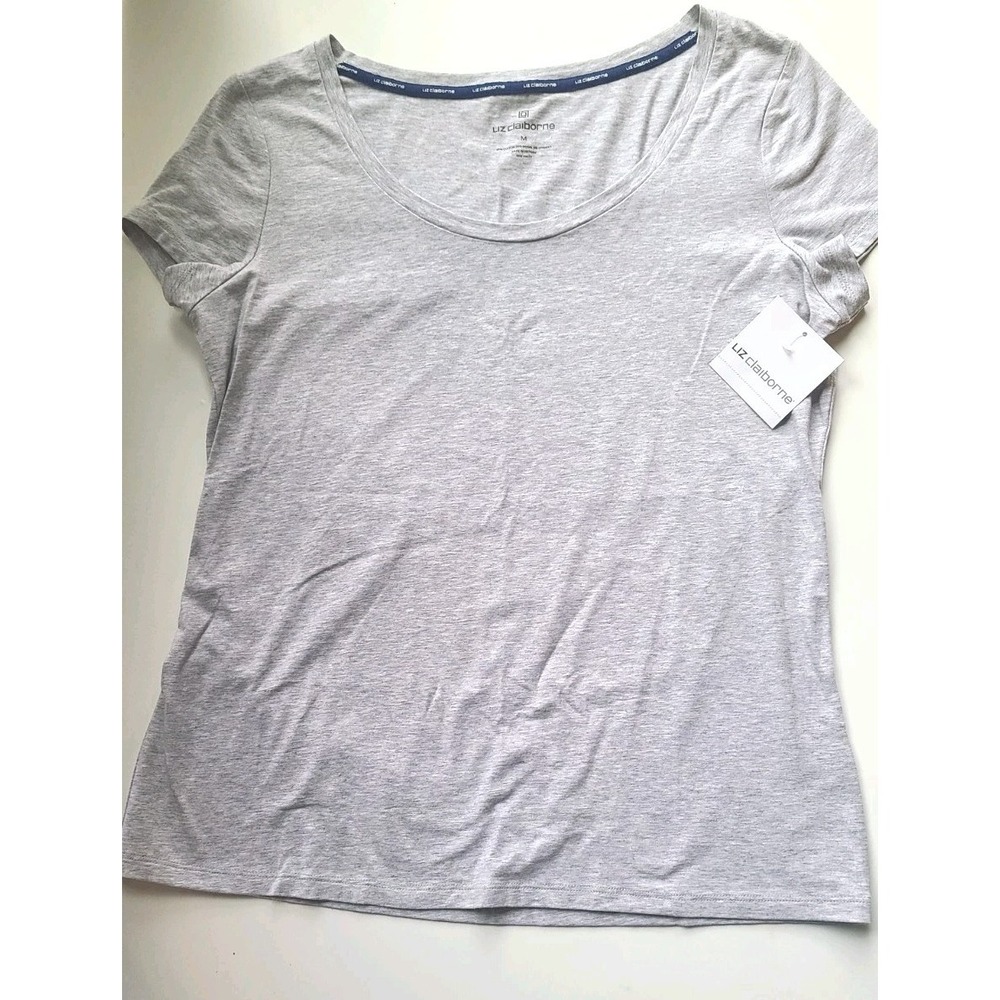 Womens Liz Claiborne‎ Cap Short Sleeve Crew Neck Tee Top Grey Cotton/Modal M $48